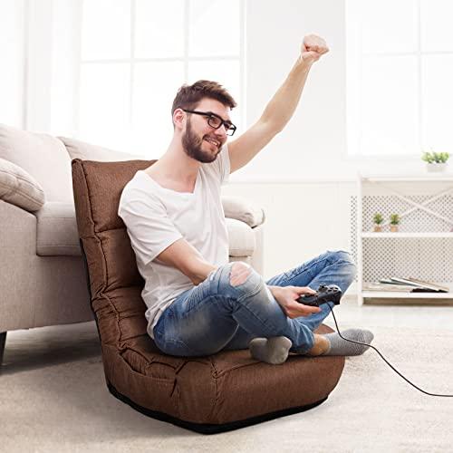 【並行輸入品】 COSTWAY Folding Floor Lounge Chair， Floor Gaming Chair with 5 Po