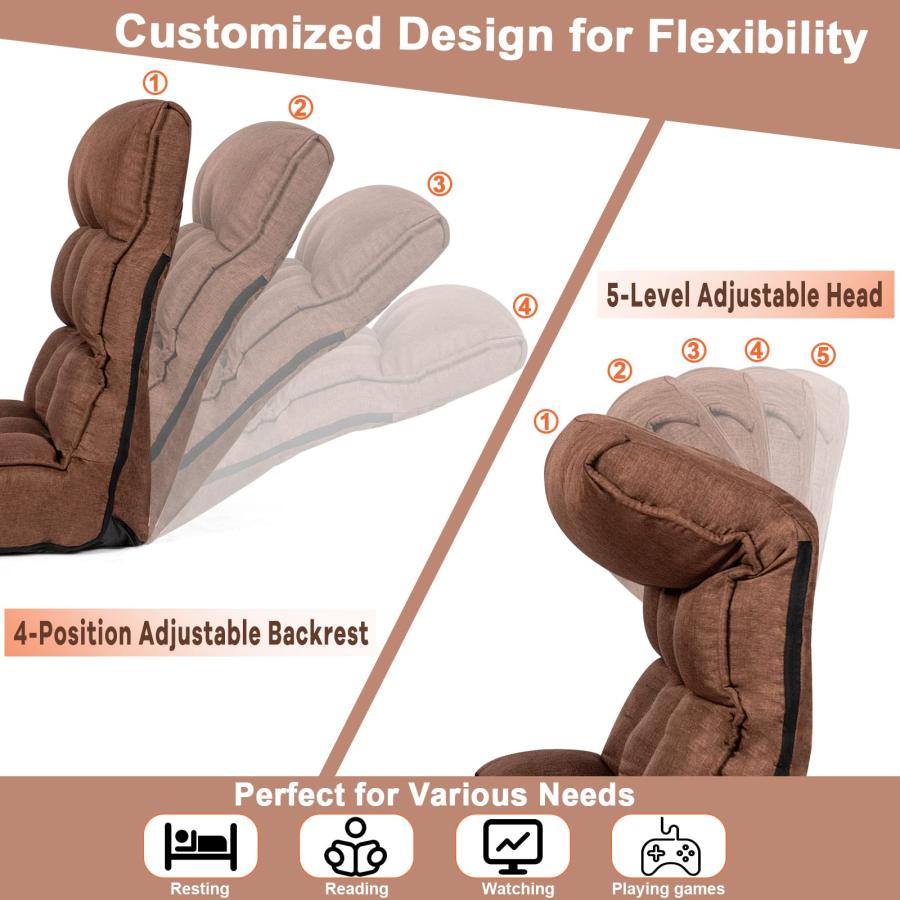 【並行輸入品】 COSTWAY Folding Floor Lounge Chair， Floor Gaming Chair with 5 Po