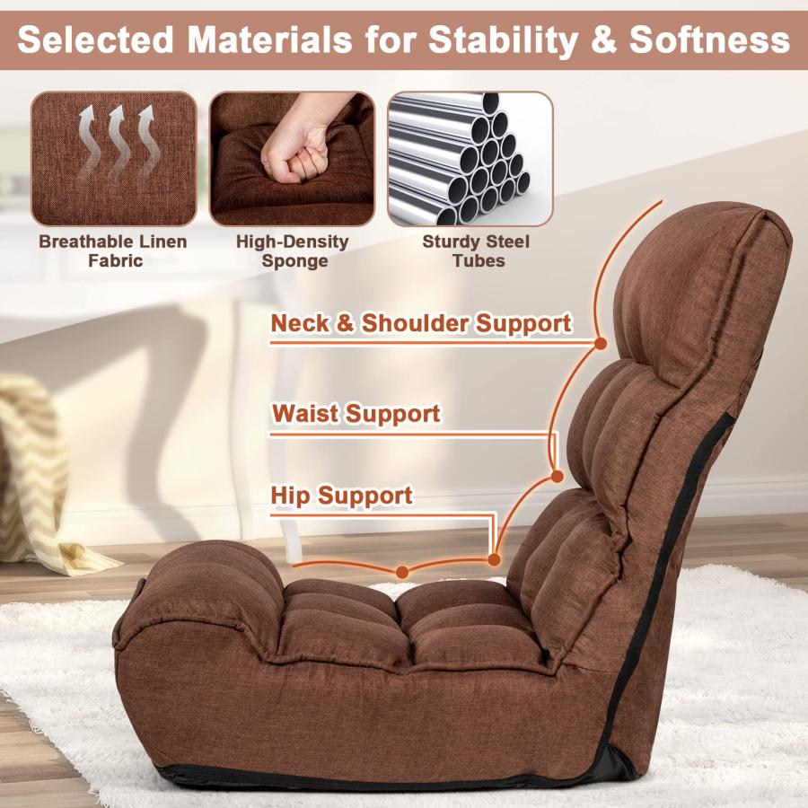 【並行輸入品】 COSTWAY Folding Floor Lounge Chair， Floor Gaming Chair with 5 Po