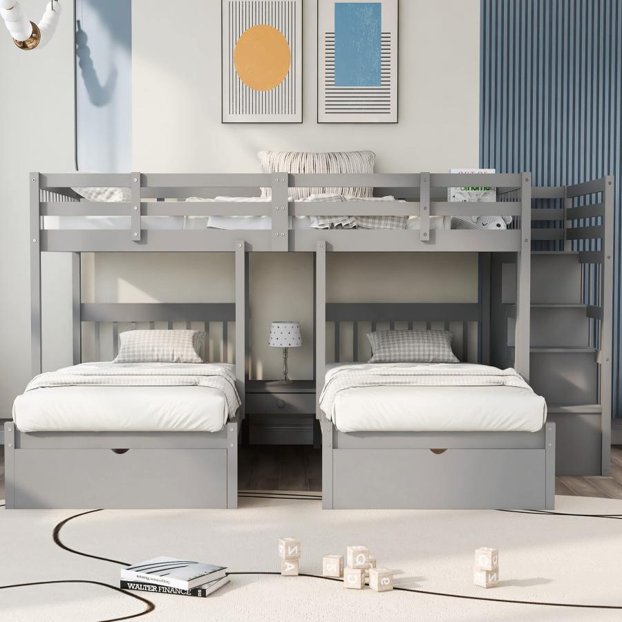 【並行輸入品】 Bellemave Full Over Twin \u0026 Twin Bunk Bed, Stairway Bunk Beds, Woの画像