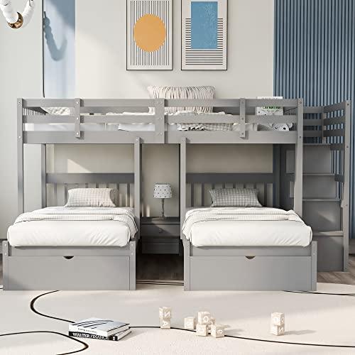 【並行輸入品】 Bellemave Full Over Twin \u0026 Twin Bunk Bed, Stairway Bunk Beds, Woの画像