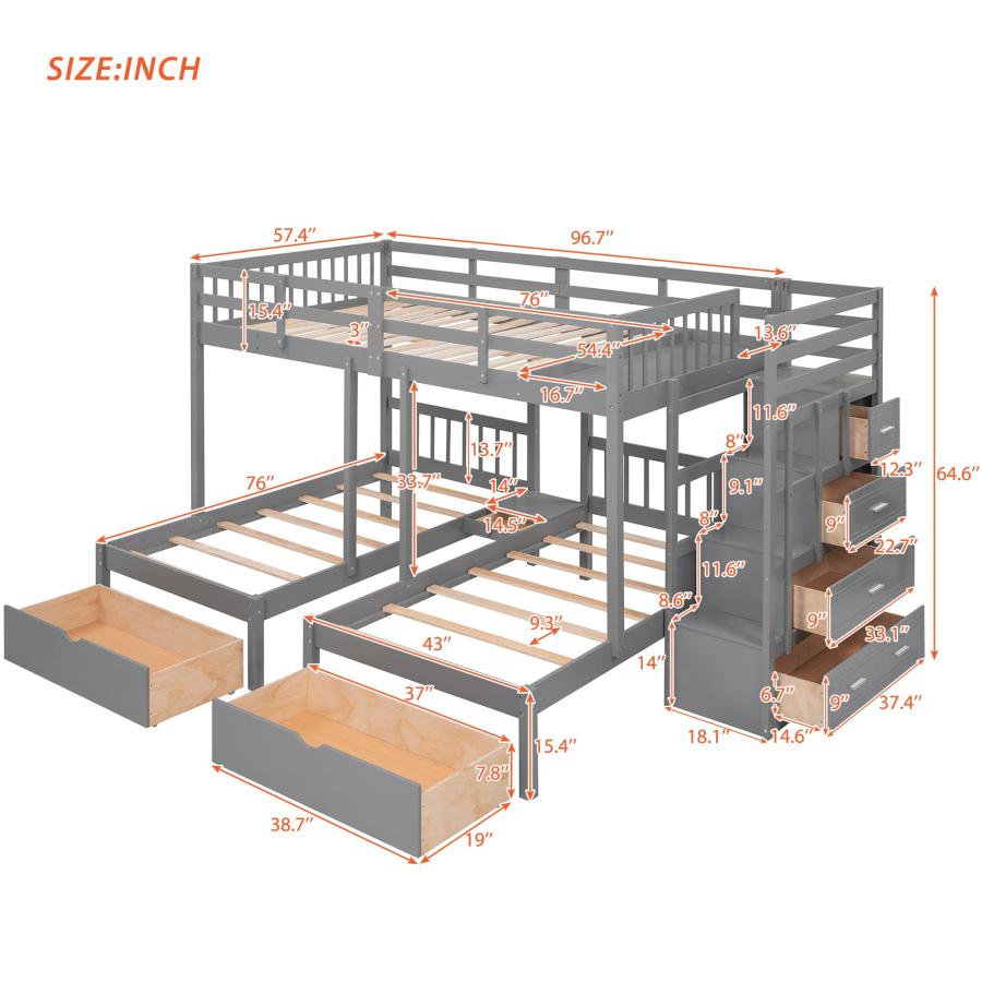 【並行輸入品】 Bellemave Full Over Twin \u0026 Twin Bunk Bed, Stairway Bunk Beds, Woの画像