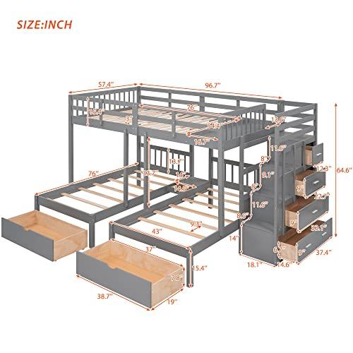 【並行輸入品】 Bellemave Full Over Twin \u0026 Twin Bunk Bed, Stairway Bunk Beds, Woの画像