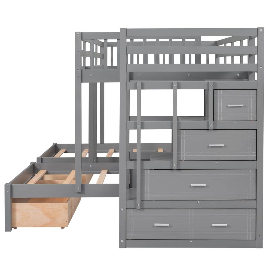 【並行輸入品】 Bellemave Full Over Twin \u0026 Twin Bunk Bed, Stairway Bunk Beds, Woの画像
