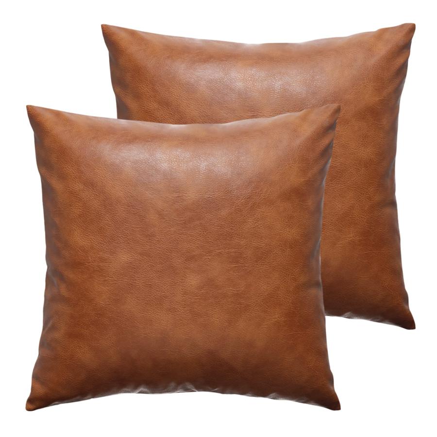 【並行輸入品】GEGELICA クッションカバー フェイクレザー 20x20インチ 2枚セット ブラウン 腰 ボーホー モダン 正方形 ホームデ_2