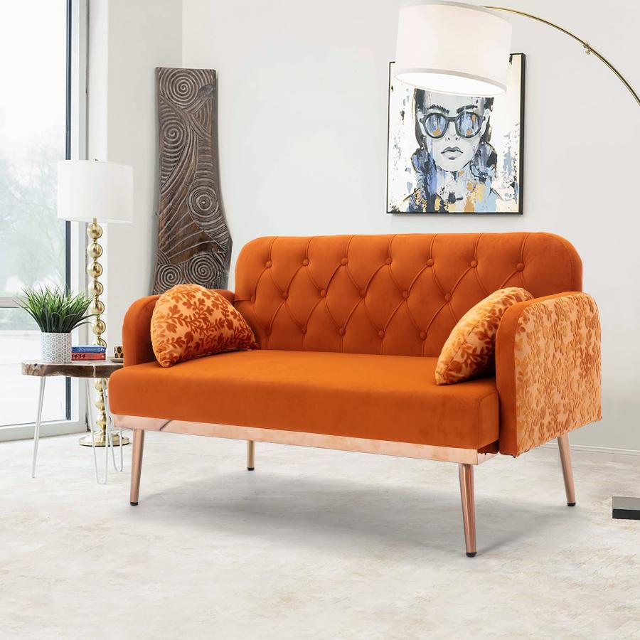 【並行輸入品】 55" Accent Loveseat Sofa Couch， Mid Century Modern Velvet Fabric_3