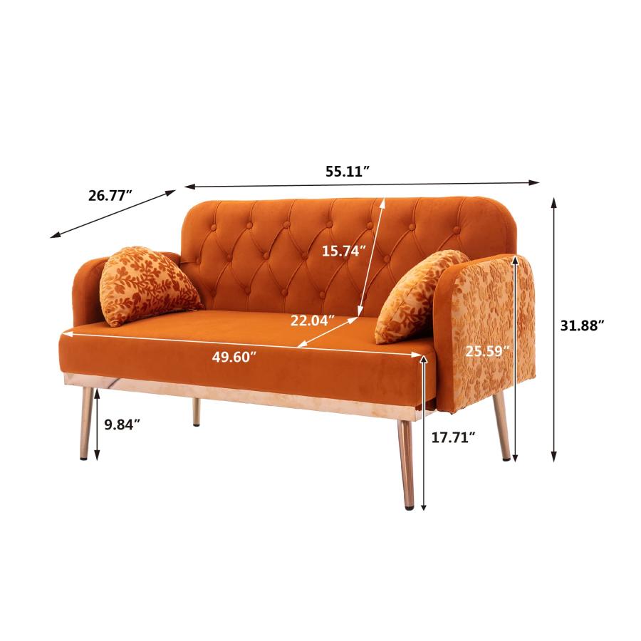 【並行輸入品】 55" Accent Loveseat Sofa Couch， Mid Century Modern Velvet Fabric_6