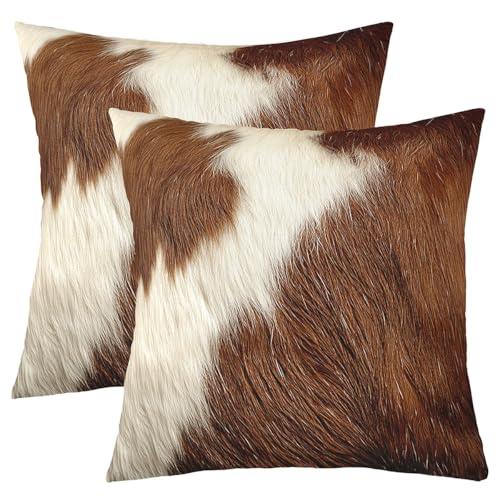 【並行輸入品】 (Not Real) Cow Print Pillow Covers White Brown Cowhide Throw Pil_1