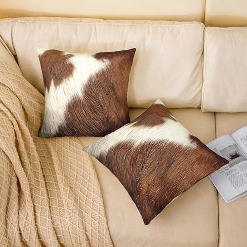 【並行輸入品】 (Not Real) Cow Print Pillow Covers White Brown Cowhide Throw Pil_4