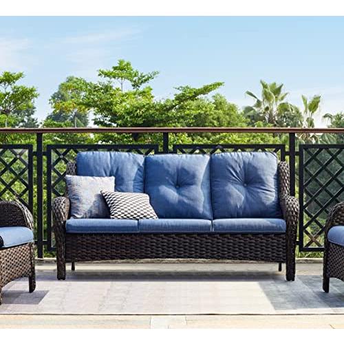 【並行輸入品】 HUMMUH 3 Seat Outdoor Wicker Sofa PE Rattan Patio Couch with Thi_1