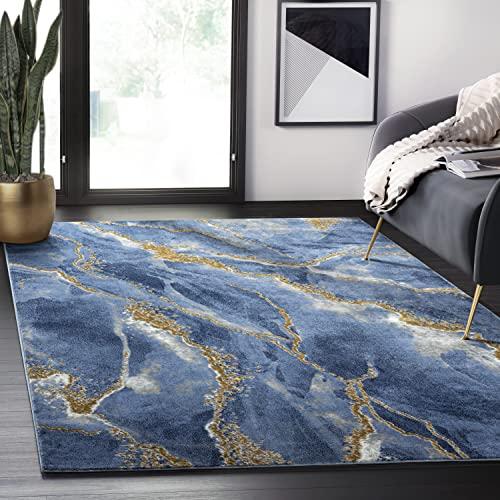 【並行輸入品】 Abani Contemporary Blue & Metallic Gold 4' x 6' Area Rug， Non Sh_1