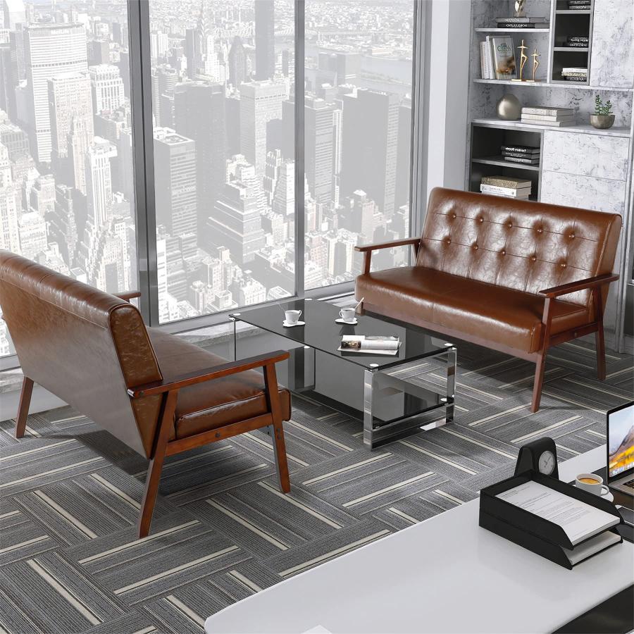 【並行輸入品】 JIASTING Mid Century Modern Loveseat Sofa with Wooden Arms Leath_3