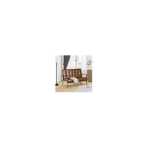 【並行輸入品】 JIASTING Mid Century Modern Loveseat Sofa with Wooden Arms Leath_8