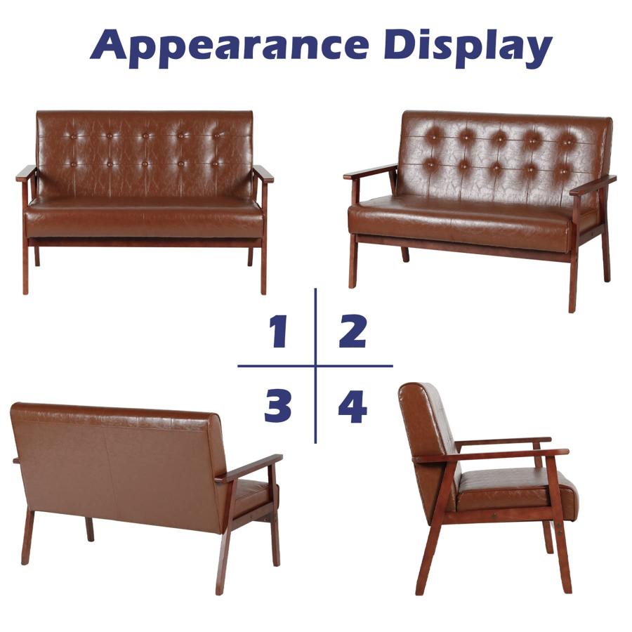 【並行輸入品】 JIASTING Mid Century Modern Loveseat Sofa with Wooden Arms Leath_9