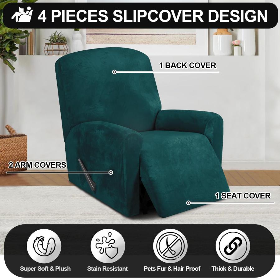 【並行輸入品】 FestiCorp Recliner Chair Covers Real Velvet 4 Pieces Recliner Co