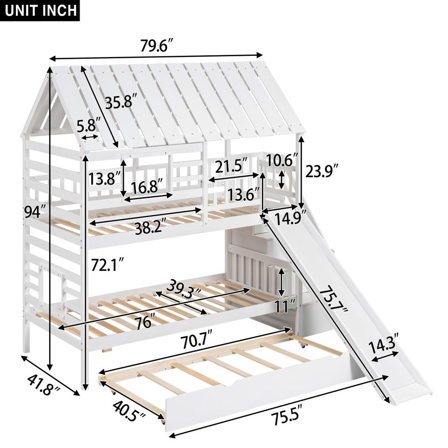 【並行輸入品】 MERITLINE Twin Over Twin House Bunk Bed with Trundle and Slide,Bの画像