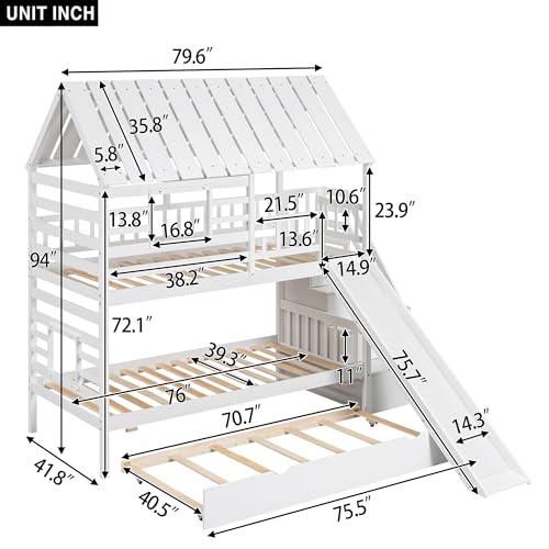 【並行輸入品】 MERITLINE Twin Over Twin House Bunk Bed with Trundle and Slide,Bの画像