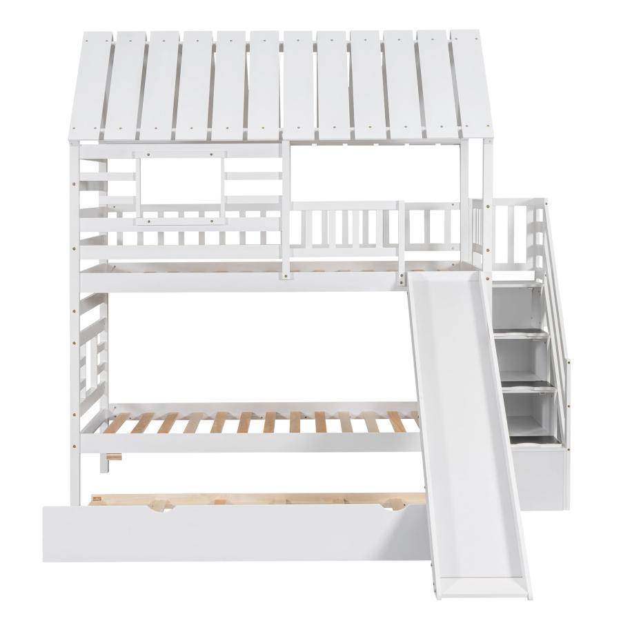 【並行輸入品】 MERITLINE Twin Over Twin House Bunk Bed with Trundle and Slide,Bの画像