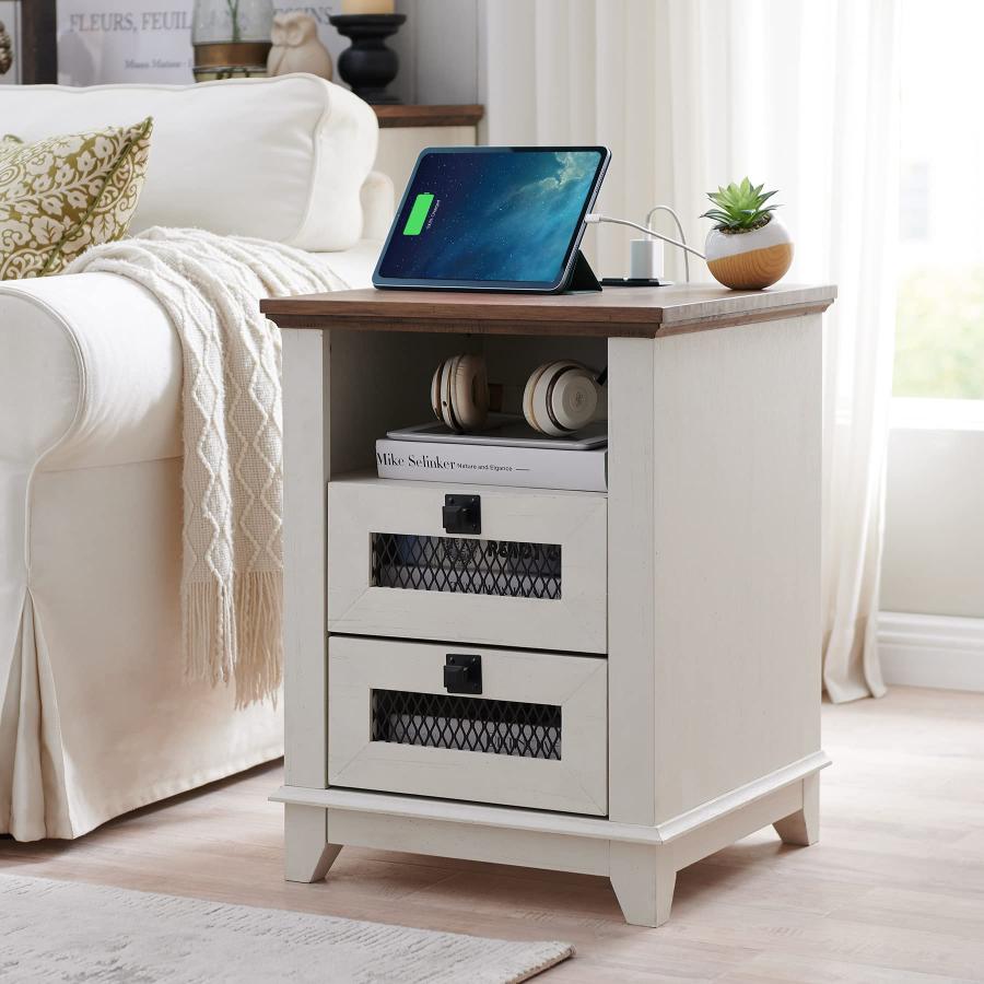 【並行輸入品】 Nightstand with Charging Station，OKD 18'' Industrial & Farmhouse_2