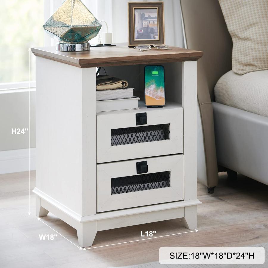 【並行輸入品】 Nightstand with Charging Station，OKD 18'' Industrial & Farmhouse_5
