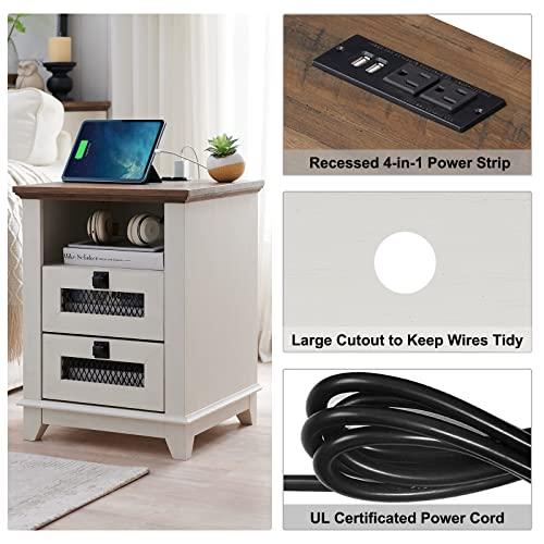 【並行輸入品】 Nightstand with Charging Station，OKD 18'' Industrial & Farmhouse_6