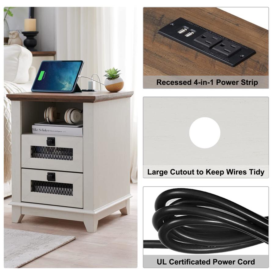 【並行輸入品】 Nightstand with Charging Station，OKD 18'' Industrial & Farmhouse_8