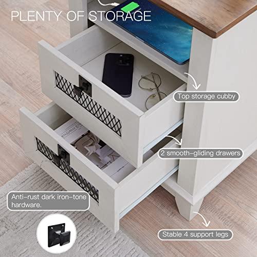 【並行輸入品】 Nightstand with Charging Station，OKD 18'' Industrial & Farmhouse_9