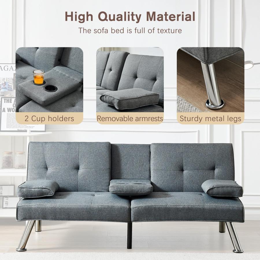 【並行輸入品】 66“ Modern Futon Sofa Bed Couch: Linen Fabric，2 Cup Hodlers，Remo_6