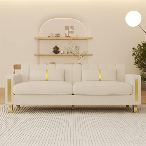 【並行輸入品】 STORFENBOR 85" Sofa Couch，Velvet Sofa with 2 Pillows & Gold Legs_1