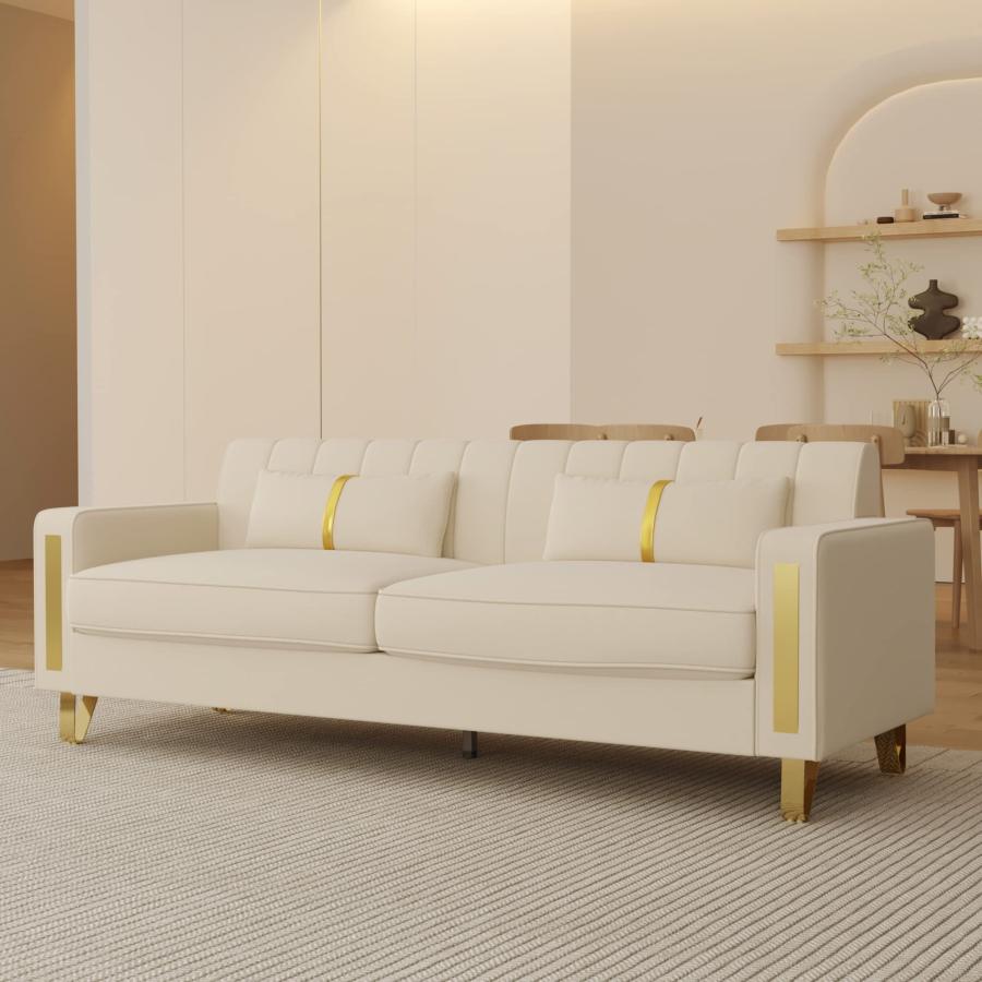【並行輸入品】 STORFENBOR 85" Sofa Couch，Velvet Sofa with 2 Pillows & Gold Legs_9