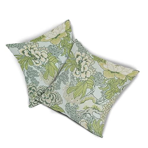 【並行輸入品】Sweetshow 春 グリーン フラワー シノワズリー 枕カバー 2パック 20x20インチ ライグリーン フローラル スローピ_4