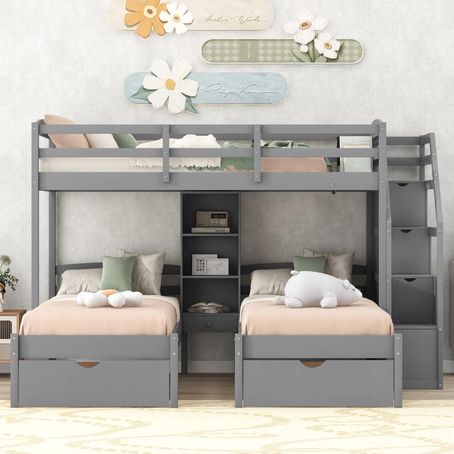 【並行輸入品】 Harper \u0026 Bright Designs Triple Bunk Bed with Storage Drawers,Twiの画像