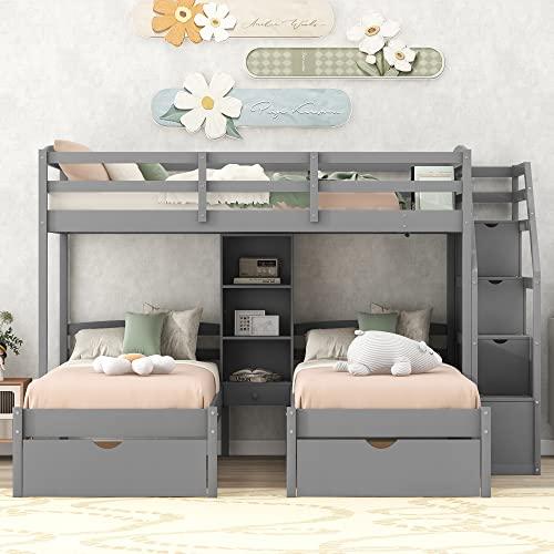 【並行輸入品】 Harper \u0026 Bright Designs Triple Bunk Bed with Storage Drawers,Twiの画像