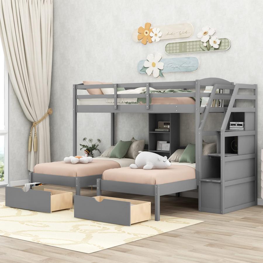 【並行輸入品】 Harper \u0026 Bright Designs Triple Bunk Bed with Storage Drawers,Twiの画像