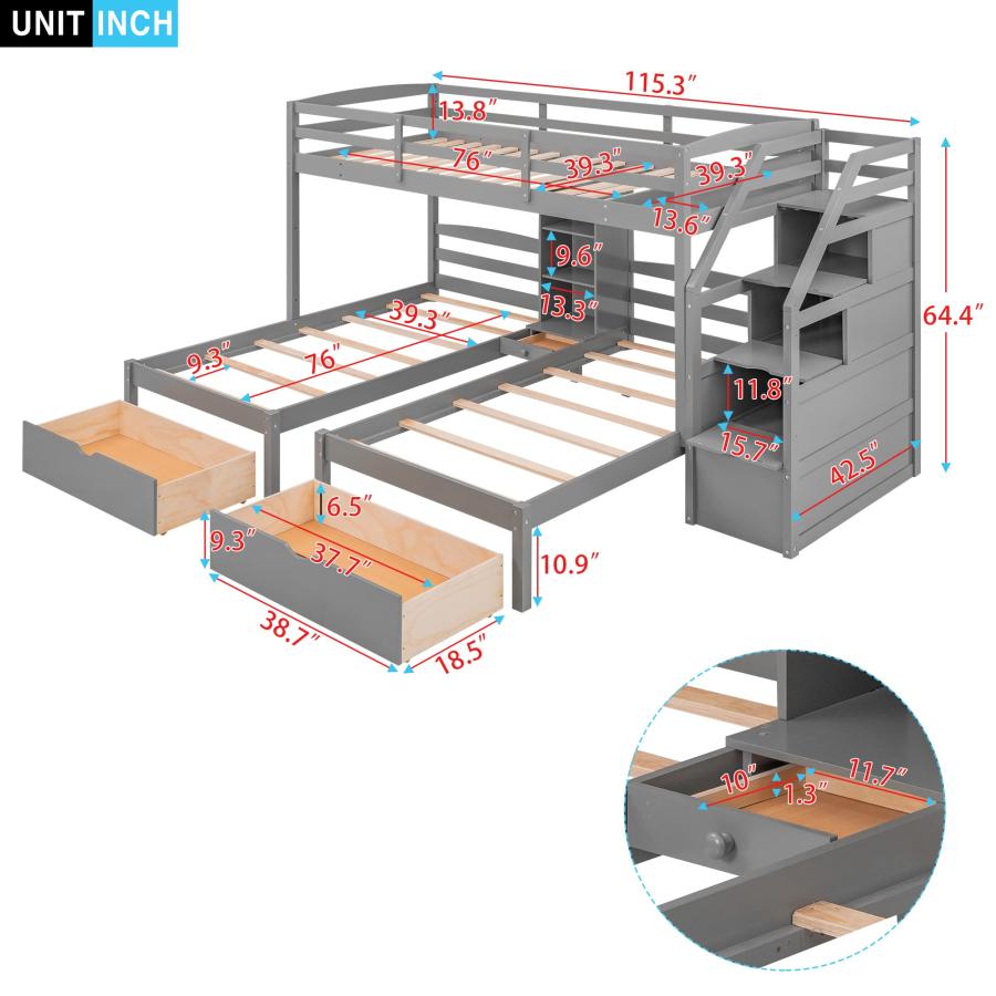 【並行輸入品】 Harper \u0026 Bright Designs Triple Bunk Bed with Storage Drawers,Twiの画像