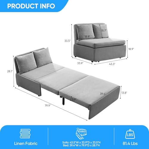 【並行輸入品】 Mjkone 43“ W Twin Size Sofa Bed， 2 in 1 Convertible Linen Lovese_7
