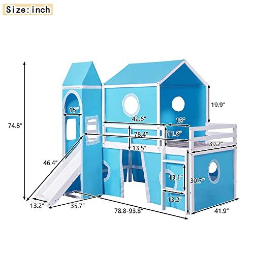 【並行輸入品】 Twin Loft Bed with Slide and Tent， House Loft Bed with Tower and_4