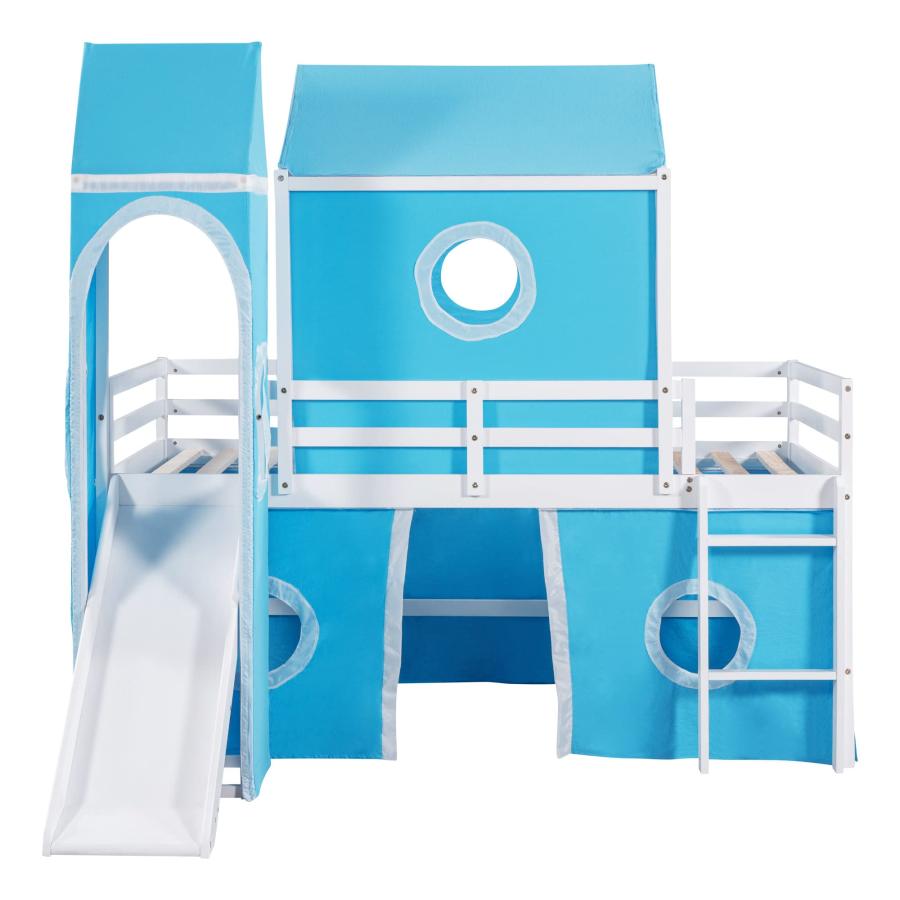 【並行輸入品】 Twin Loft Bed with Slide and Tent， House Loft Bed with Tower and_9