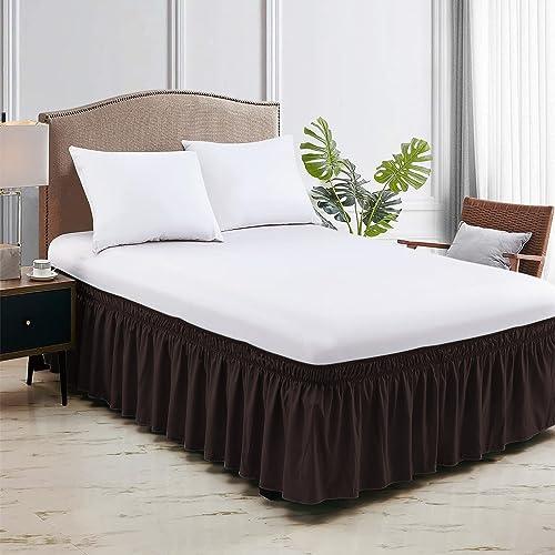 【並行輸入品】 Wrap Around Bed Skirt Chocolate Full Size 18 Inch Tailored Drop，