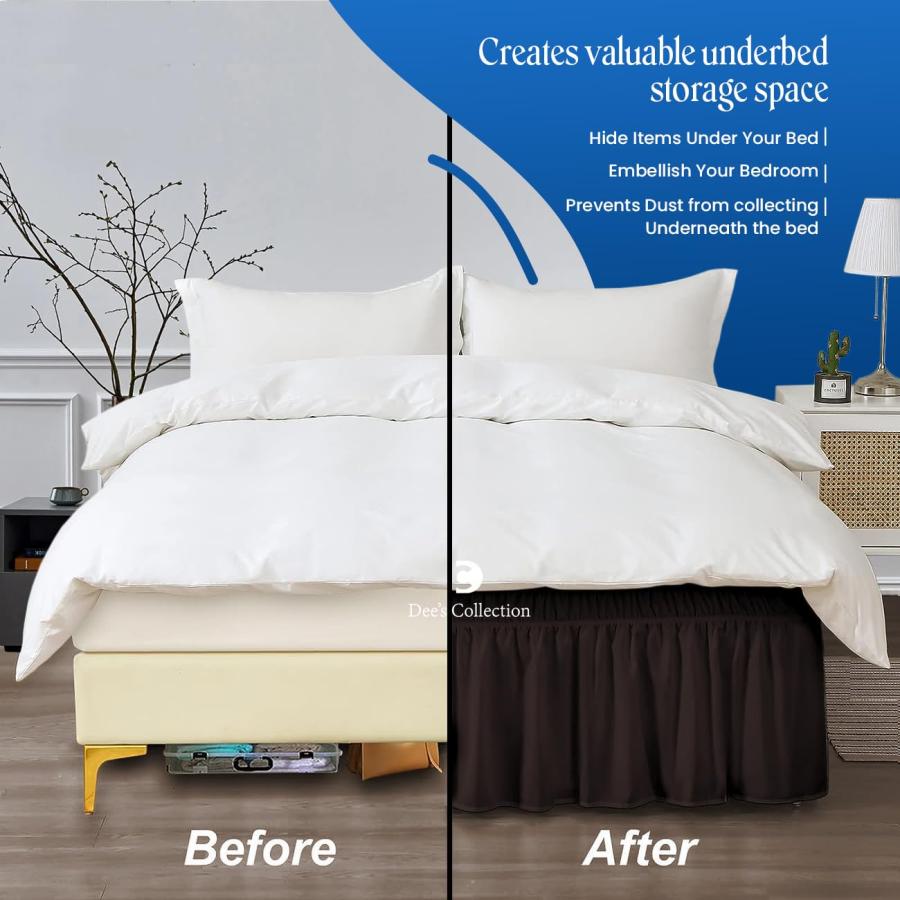 【並行輸入品】 Wrap Around Bed Skirt Chocolate Full Size 18 Inch Tailored Drop，