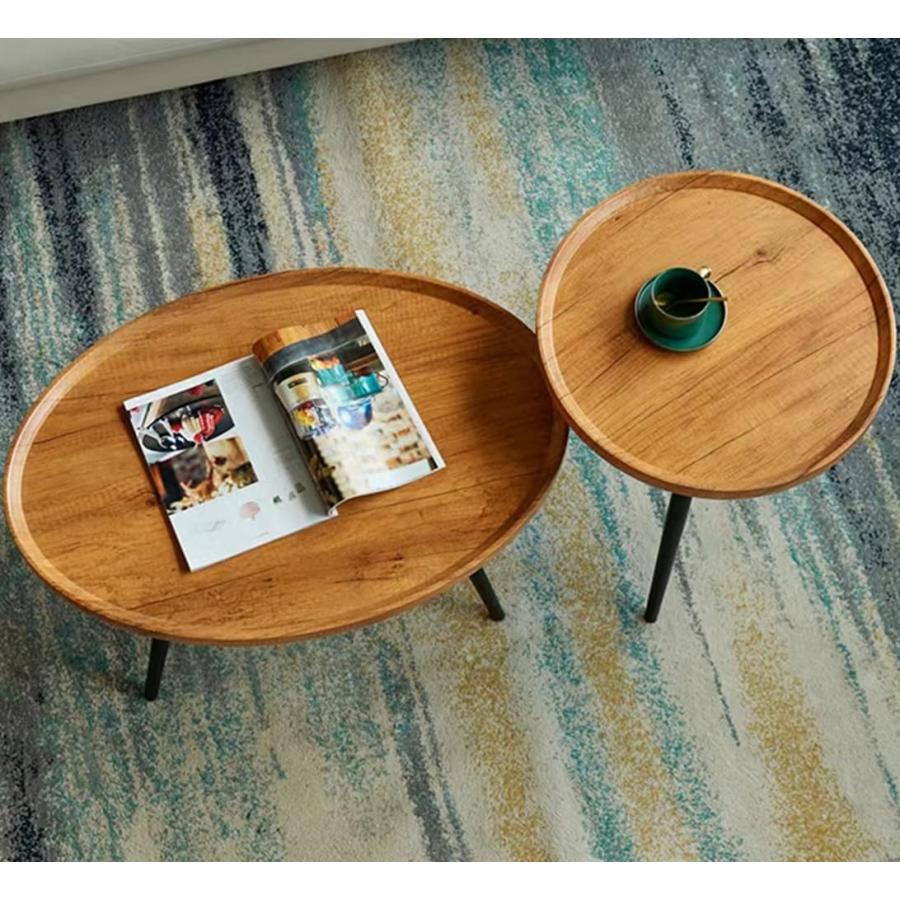 【並行輸入品】木製コーヒーテーブル 素朴なネスティングテーブル 楕円形 ウォールナットコーヒーテーブル モダンなソファテーブル エンドテーブル_9