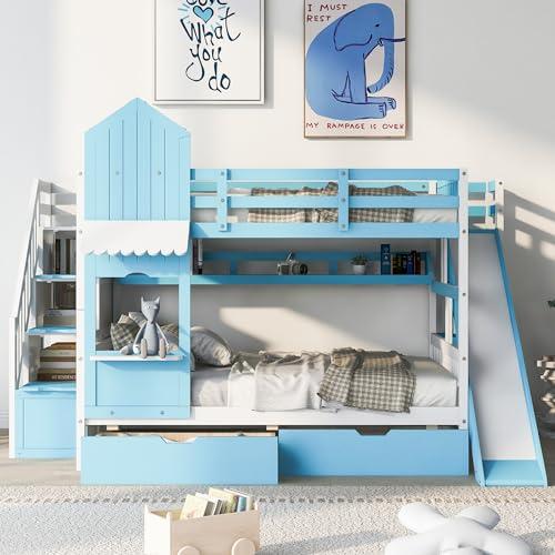 【並行輸入品】 Harper \u0026 Bright Designs Full Over Full Bunk Bed with Stairs andの画像