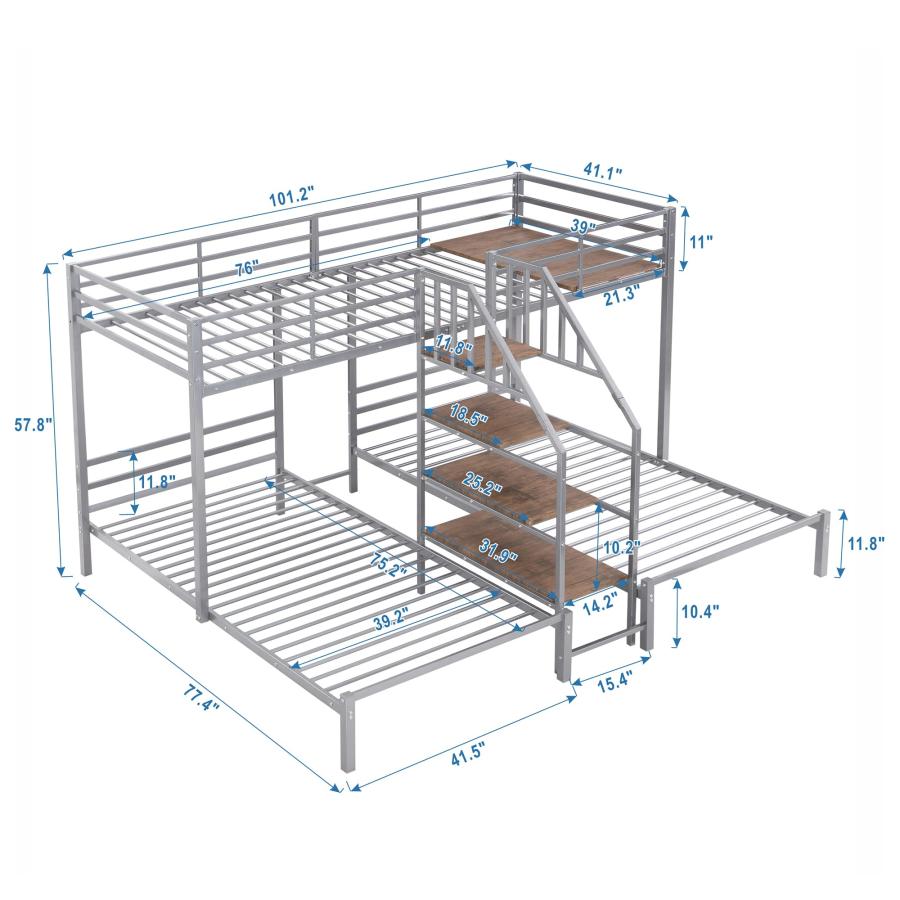 【並行輸入品】 SOFTSEA Triple Bunk Bed with Stairs， Twin Over Twin & Twin Bunk_3