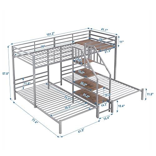 【並行輸入品】 SOFTSEA Triple Bunk Bed with Stairs， Twin Over Twin & Twin Bunk_4