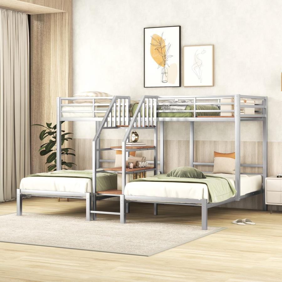 【並行輸入品】 SOFTSEA Triple Bunk Bed with Stairs， Twin Over Twin & Twin Bunk_9