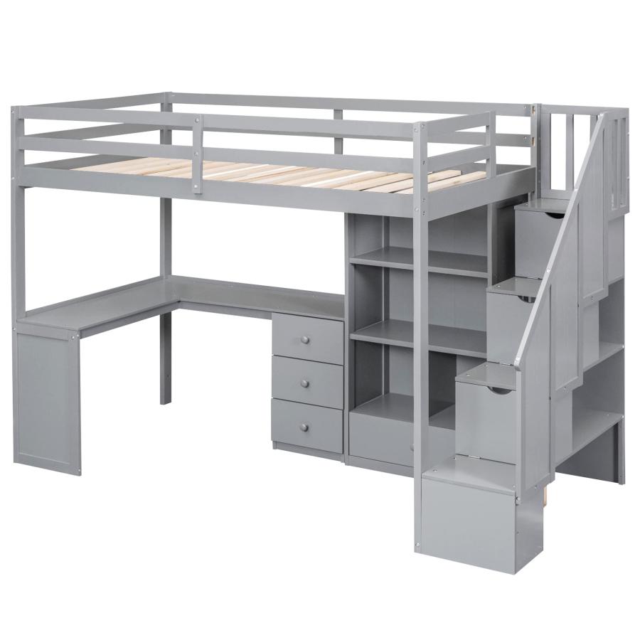 【並行輸入品】 Bellemave Twin Size Loft Bed with Desk and Stairs Wood Loft Bedsの画像