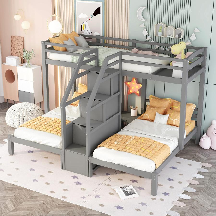 【並行輸入品】 Harper & Bright Designs Triple Bunk Bed with Storage Drawers,Twi
