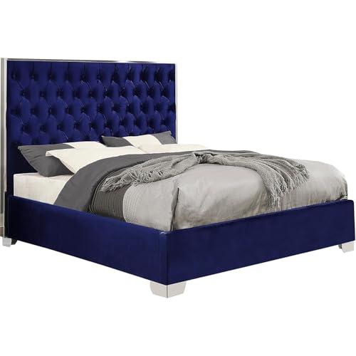【並行輸入品】 HomeStock Velvet Upholstered Bed with Stainless Steel Frame \u0026 Tuの画像