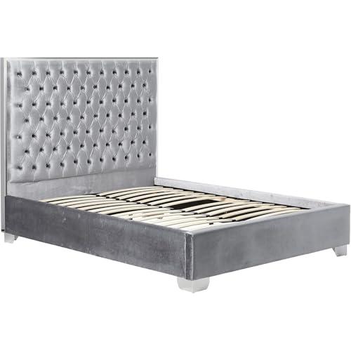 【並行輸入品】 Maykoosh Velvet Upholstered Bed with Chrome Frame   Modern Glamの画像