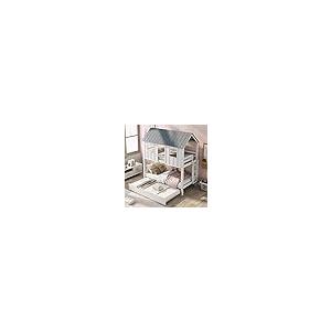 【並行輸入品】 Harper & Bright Designs House Bunk Bed Frame with Trundle， Roof_2